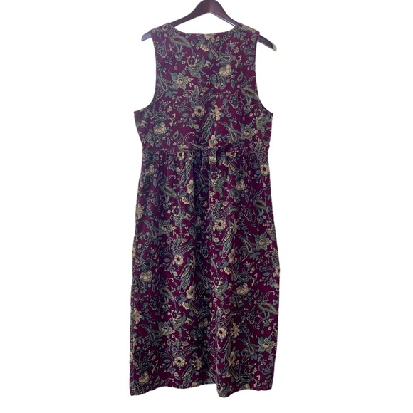 Vintage Bobbie Brooks Burgundy Corduroy Paisley Midi Dress Size XL - Picture 2 of 11